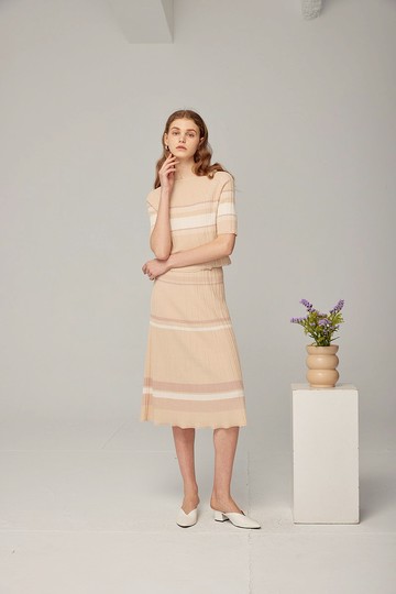 多色條紋楞條長裙 (23S2SK03)