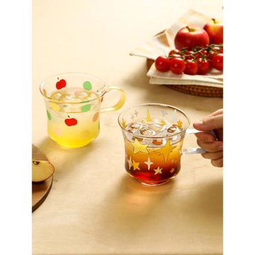 藍蓮花玻璃杯女高顏值帶把手高硼硅杯子耐熱家用水杯2024新款茶杯