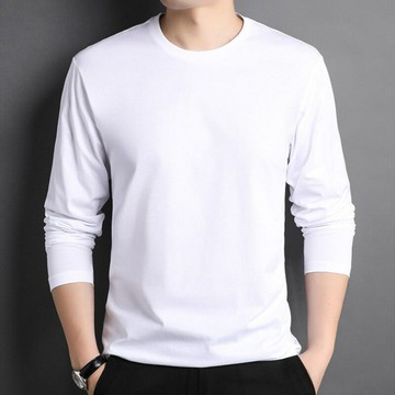 時尚休閑長袖長絨高彈純棉t恤男2025春秋新款男士內搭圓領打底衫鑫弘-衣錦男裝