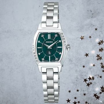 SEIKO_精工 LUKIA系列 靜謐冬日森林 酒桶型真鑽綠色白蝶貝面女腕錶 4N30-01D0G/SSWA017J