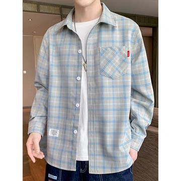 男士襯衫春秋季新款寬松休閑格子長袖襯衣男生潮流帥氣寸衫上衣服