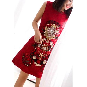 超仙2023春夏奢華高端重工釘珠鑲鉆無袖A字裙收腰顯瘦名媛連衣裙