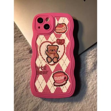 格子小熊適用三星s21ultra手機殼硅膠波浪邊s23+玫紅s22個性辣妹s20韓風a54卡通少女a53a52s全包a73/a33軟套