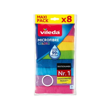 抹布 德國Vileda-廚房乾濕兩用超細纖維除塵去油污瞬吸水強效全能抹布30x30cm彩色版8入/袋(廚房水槽清潔抹布,居家多用途清潔布)