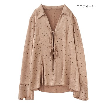 【ココディール】摩卡色圓點緞面襯衫 O2V18182