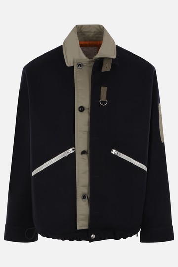 SACAI melton wool and nylon padded jacket Man