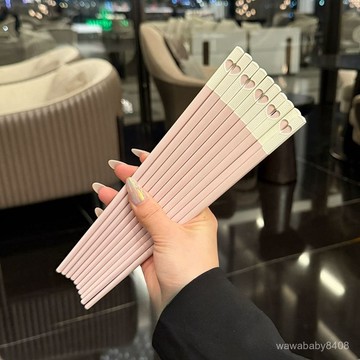 可愛粉色 五色愛心抗菌閤金筷子 防滑 不易髮黴 可折疊餐具 園林擺件 NFV4