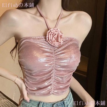 【帶胸墊】泰式辣妹亮絲緞面掛脖吊帶背心 純欲性感 BraTop 無袖背心 美背 小可愛 外穿內搭 小背心 平口背心 吊帶