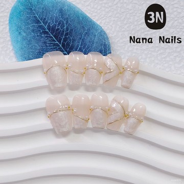 ➕大簡美甲💅手工穿戴甲冰透法式裸色珍珠氣質純慾假指甲貼片跨境熱銷短款穿戴甲 424V