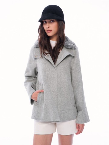 人氣追加 | 質感兔毛領純羊毛羊皮A字大衣