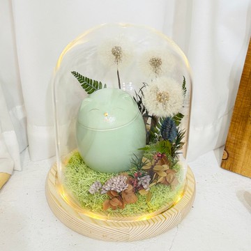 永生花玻璃寵物紀念花盅 - 愛寵小屋 可放骨灰罐 (客製)