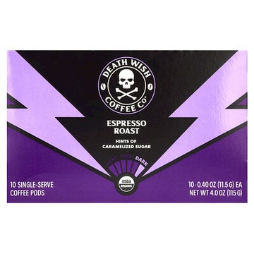 Death Wish Coffee, 單份咖啡包，濃縮咖啡烘焙，10 包，每包 0.4 盎司（11.5 克）