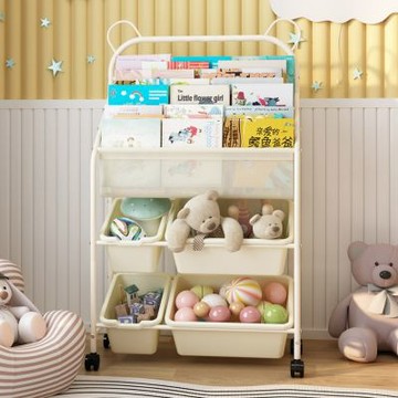 【AOTTO】小熊多功能附輪置物玩具書籍收納架