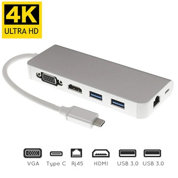 擴展塢 USB-C 多功能筆電擴展底座 HDMI type-c轉hdmi/vga/rj45千兆網卡hub轉換器usb3.1多合一6in1擴展塢