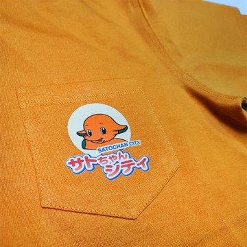 昭和 復古vintage風格 小口袋 珊瑚黃 重磅T恤情侶男女款