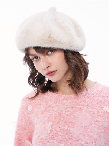 奶油小臉超好摸毛絨貝雷帽