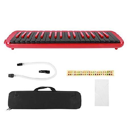 Melodica, 37 Key Wind Musical Instrument Ergonomic Design Blowpipe Melodica with Bag F37s(red)