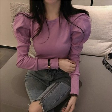 加厚德絨設計感小眾T恤女泡泡袖打底衫女秋冬洋氣修身別緻上衣ins
