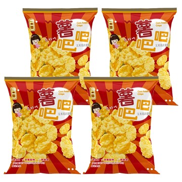 一口田 薯吧吧 玉米馬鈴薯脆片 選用10多種穀物烘培而成 天然咖哩香料 酥脆好吃  35g  4包