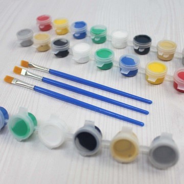 8色 壓克力顏料3ml 畫筆/一袋50組入(定30) DIY塗鴉彩繪顏料 丙烯顏料 石膏顏料-AA-6249