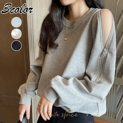 スウェットレディース きれいめ 40代 春秋新作 長袖トレーナー 肩出しブラウス 韓国風 ゆったりトップス 無地 プルオーバー カジュアル 可愛い 通販 Lineポイント最大get Lineショッピング