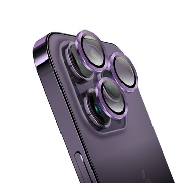 Timo iPhone 14 Pro /14 Pro Max 鏡頭專用 3D金屬鏡頭環玻璃保護貼膜(內含鏡頭環3顆)-深紫色