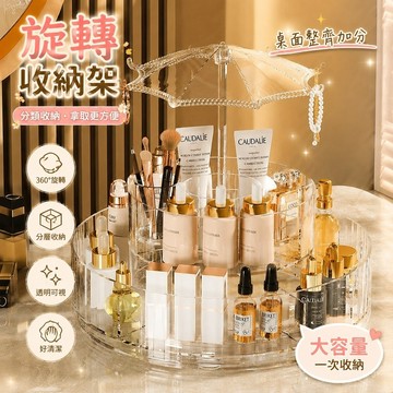 【旋轉收納架🔥妝品收納】大容量化妝品 桌麵 透明 收納盒 護膚品 口紅香水置物架 旋轉 梳妝臺 展示 化妝品收納架