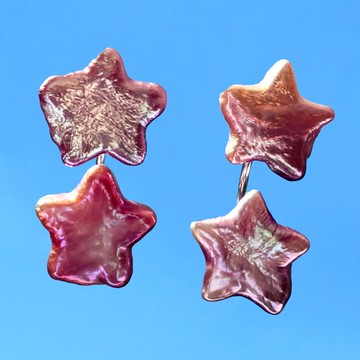 Nova 雙星珍珠耳扣式耳環 – 純銀