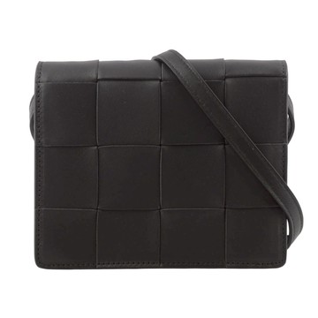 BOTTEGA VENETA Cassette 小羊皮編織小款斜背包(黑色)
