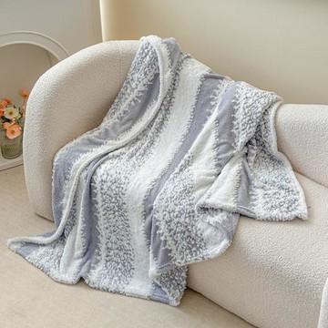 新款陽離子提花絨雪花條紋蓋毯四季沙發毯辦公午睡毯保暖親膚絨毯