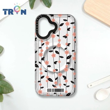 TRON IPHONE 16 條紋透明小花A款 防摔 MAGSAFE 磁吸 太空載具殼 透白 手機殼