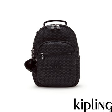 Kipling 『首爾包』經典黑菱格紋印花機能手提後背包-SEOUL S