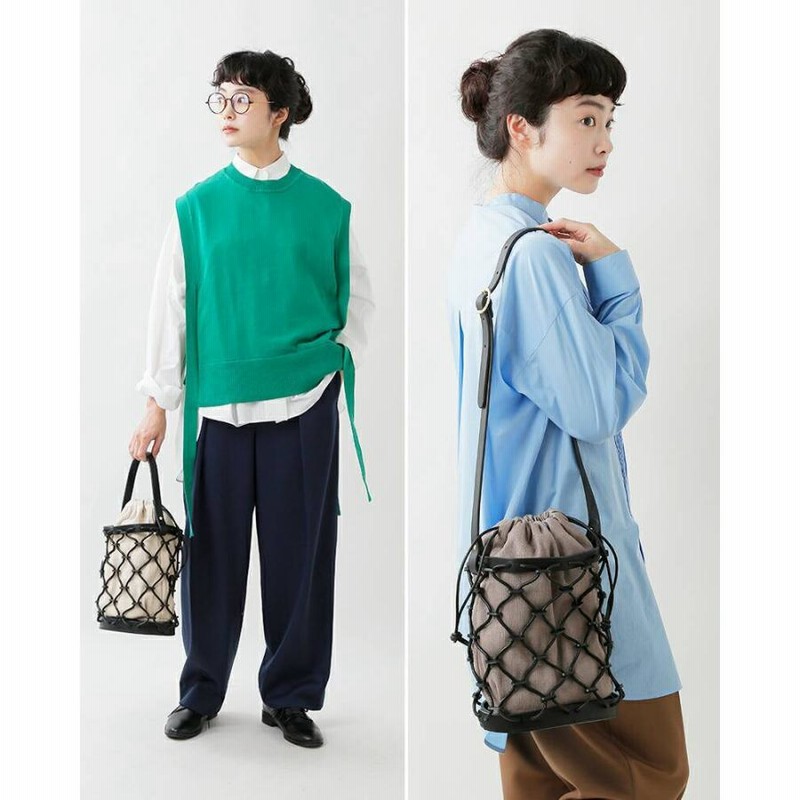 Ense アンサ ステアレザー×ジュートキャンバス 2wayショルダーカゴ