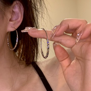 耳環 大耳環 高級感誇張碎銀子 大圓圈耳環 新款氣質 百搭顯臉 小耳圈925 銀針耳飾 KM8