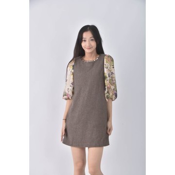 (S) 0918泡泡袖棕色洋裝二手衣