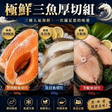 【鮮海漁村】極鮮三魚厚切9片超值組_鮭魚+比目魚+土魠魚 一次品嚐三大人氣海鮮/家庭料理必備