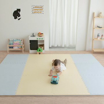 Pato Pato 雙色巧拼地墊 | 厚度2cm 6入提袋組 | 鵝黃&灰藍