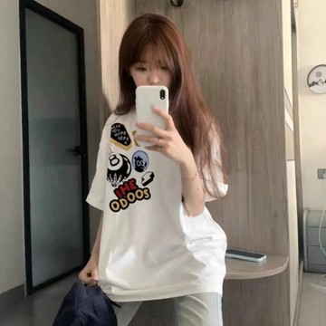 ⚡桃園出貨 T恤 短款T恤 100%重磅純棉短袖T恤夏季卡通美式潮牌印花寬鬆情侶半袖日係百搭