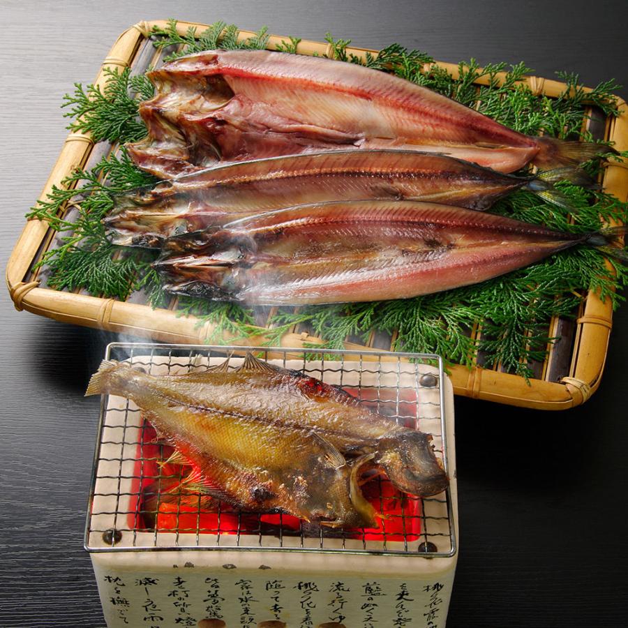 北海道 一夜干し詰合せ Fセット   ほっけ開き一夜干し200g×1枚、秋刀魚開き一夜干し70g×1枚、宗八かれい一夜干し80g×2枚、姫鱈一夜干し50g×4本