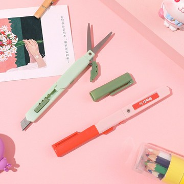 台灣現貨開三聯統編筆型雙用剪刀日式創意壁紙刀 馬卡龍色少女心可愛精緻手賬剪刀 兩用型美工刀