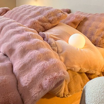 加厚兔毛牛奶絨床上四件套冬季保暖雙面珊瑚法蘭絨床單被套三件套