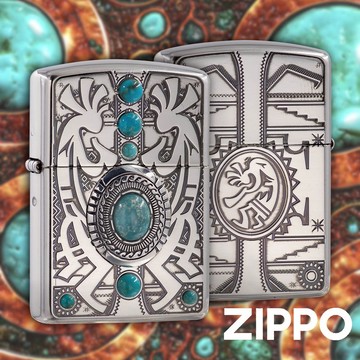 ZIPPO 印地安精神徽章(加厚版)防風打火機 ZA-5-8B 雷雕技術 高拋光 圖騰 藍色裝飾 傳統精神 終身保固