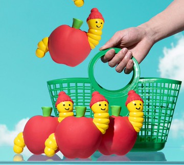 【乳膠蘋果長蟲】磨牙發聲互動/陪伴寵物玩偶