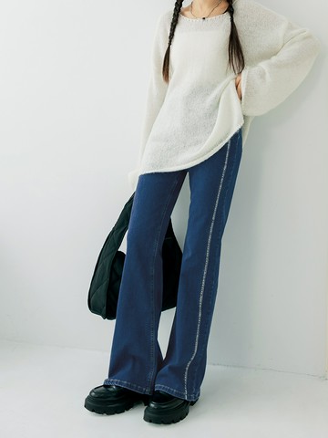 彈力落地喇叭牛仔褲