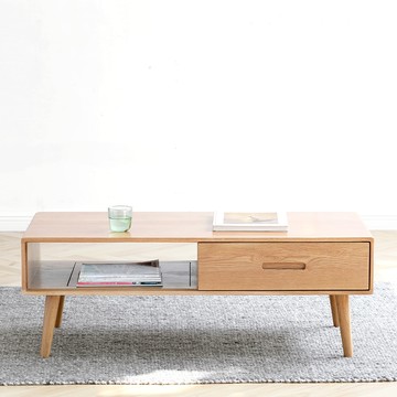 hoi! 源氏木語柏林原木色橡木1M雙抽實木茶几 Y83J13