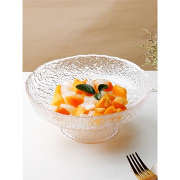 高顏值日式錘紋冰露玻璃水果盤客廳零食托盤北歐風創意網紅高腳盤