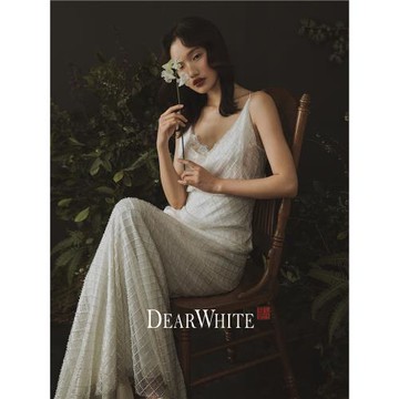 親愛的白原創《星塵壹》法式蕾絲婚紗主紗白色訂婚禮服新娘敬酒服