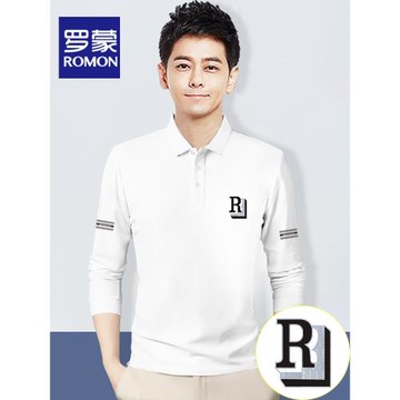 羅蒙翻領t恤男長袖2025春秋季時尚休閑中青年打底POLO衫上衣純棉
