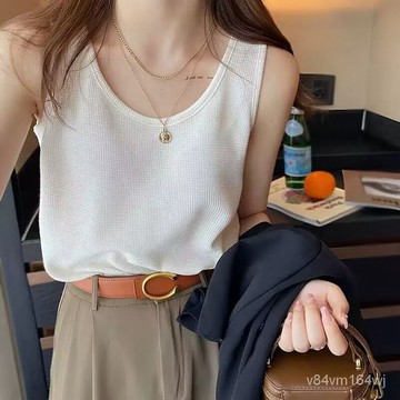【優選好物】白色弔帶背心女夏外穿遮副乳寬肩帶配西裝打底內搭華夫格寬鬆上衣jioyh LI7C