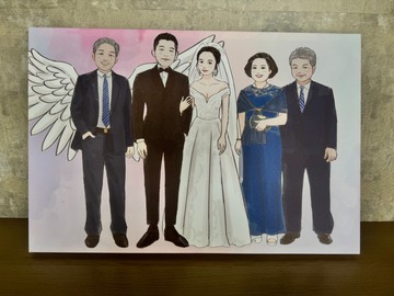 手繪思念化作翅膀 出現在婚禮裡 客製化無框畫 結婚紀念 禮物擺飾